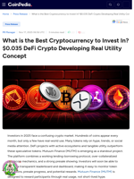 What is the Best Cryptocurrency to Invest In? $0.035 DeFi Crypto Developing Real Utility Concept