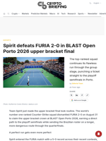 Spirit defeats FURIA 2-0 in BLAST Open Porto 2026 upper bracket final
