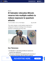 El Salvador relocates Bitcoin reserve into multiple wallets to reduce exposure to quantum attacks