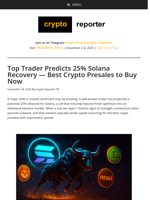 Top Trader Predicts 25% Solana Recovery — Best Crypto Presales to Buy Now
