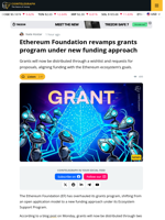 Ethereum Foundation Revamps Grants Program Under New Funding Approach