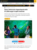 Aster Surges 33,500% in Open Interest, Tops Hyperliquid in Daily Volumes