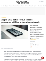 Apple CEO John Ternus teases phenomenal iPhone launch next week