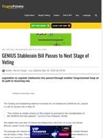 GENIUS Stablecoin Bill Passes to Next Stage of Voting