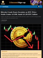 Bitcoin Crash Fears Escalate as BTC Price Stalls Under $110K Amid $3.2B BTC Inflow