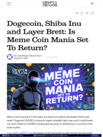 Dogecoin, Shiba Inu and Layer Brett: Is Meme Coin Mania Set To Return?