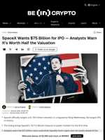 SpaceX Wants $75 Billion for IPO — Analysts Warn It’s Worth Half the Valuation