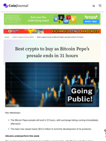 Best crypto to buy as Bitcoin Pepe’s presale ends in 31 hours