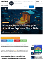 Binance Reports 97% Drop in Sanctions Exposure Since 2024 | Live Bitcoin News