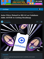 Aster Price Poised to Hit $2 as Coinbase Adds ASTER to Listing Roadmap