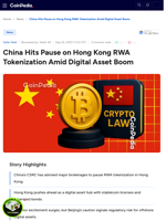 China Hits Pause on Hong Kong RWA Tokenization Amid Digital Asset Boom