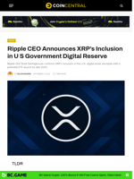 Ripple CEO Announces XRP’s Inclusion in U S Government Digital