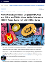 Meme Coin Explodes as Dogecoin (DOGE) and Shiba Inu (SHIB) Move, While Salamanca (DON) Token Burns Hot with 20%+ Surge