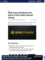 BNB Chain distributes first batch of $45 million Reload airdrop