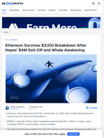 Ethereum Survives $3,100 Breakdown After Hayes’ $4M Sell-Off and Whale Awakening - BeInCrypto