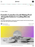 Foundry Launches Zcash Mining Pool Alongside Industry-Leading Bitcoin Pool - Decrypt