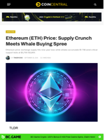 Ethereum (ETH) Price: Supply Crunch Meets Whale Buying Spree - CoinCentral