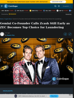 Gemini Co-Founder Calls Zcash Still Early as ZEC Becomes Top Choice for Laundering