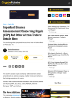 Important Binance Announcement Concerning Ripple (XRP) And Other Altcoin Traders: Details Here