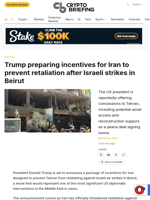 Trump preparing incentives for Iran to prevent retaliation after Israeli strikes in Beirut