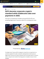 DATs become corporate crypto’s standard while Stablecoins take over payments in 2025.