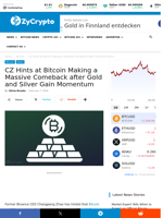 CZ Hints at Bitcoin Making a Massive Comeback after Gold and Silver Gain Momentum ⋆ ZyCrypto