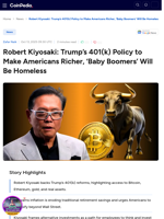 Robert Kiyosaki: Trump’s 401(k) Policy to Make Americans Richer, ‘Baby Boomers’ Will Be Homeless