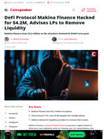 DeFi Protocol Makina Finance Hacked for $4.2M, Advises LPs to Remove Liquidity - Coinspeaker