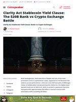 Clarity Act Stablecoin Yield Clause: $20B Bank vs Crypto Exchange
