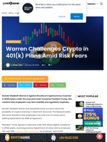 Warren Challenges Crypto in 401(k) Plans Amid Risk Fears | Live Bitcoin News