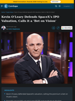 Kevin O’Leary Defends SpaceX’s IPO Valuation, Calls it a ‘Bet on Vision’