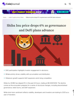 Shiba Inu price drops 6% as governance and DeFi plans advance - CoinJournal