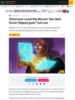 Ethereum Will Flip Bitcoin, Says Tom Lee