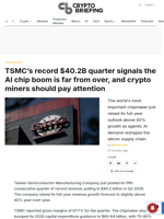 TSMC's record $40.2B quarter signals the AI chip boom is far from over, and crypto miners should pay attention