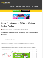 Bitcoin Price Crashes to $104K as US-China Tensions Escalate