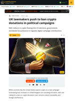 UK Lawmakers Push to Ban Crypto Donations in Political Campaigns