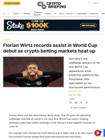 Florian Wirtz records assist in World Cup debut as crypto betting markets heat up