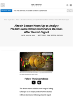 Altcoin Season Heats Up as Analyst Predicts More Bitcoin Dominance Declines After Bearish Signal