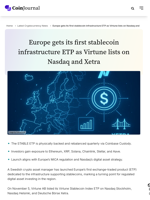 Europe gets its first stablecoin infrastructure ETP as Virtune lists on Nasdaq and Xetra - CoinJournal