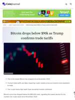Bitcoin drops below $90k as Trump confirms trade tariffs - CoinJournal