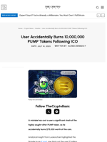 User Accidentally Burns 10,000,000 PUMP Tokens Following ICO