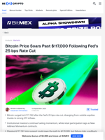 Bitcoin Price Crosses $117,000 Post-Fed’s 25 bps Rate Cut