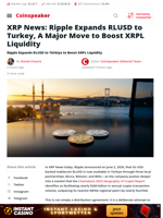 XRP News: Ripple Expands RLUSD to Turkey, A Major Move to Boost XRPL Liquidity - Coinspeaker