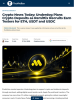 Crypto News Today: Underdog Plans Crypto Deposits as Remittix Recruits Earn Testers for ETH, USDT and USDC