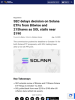 SEC delays decision on Solana ETFs from Bitwise and 21Shares as SOL stalls near $190