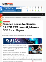 Binance seeks to dismiss $1.76B FTX lawsuit, blames SBF for collapse - The Crypto News Wire