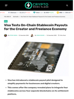 Visa Tests On-Chain Stablecoin Payouts for the Creator and Freelance Economy - Crypto News Flash