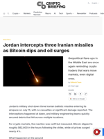 Jordan intercepts three Iranian missiles as Bitcoin dips and oil surges