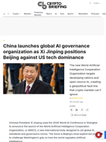 China launches global AI governance organization as Xi Jinping positions Beijing against US tech dominance