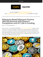 Ethereum-Based Mutuum Finance (MUTM) Records 62% Phase 6 Completion and $17.2M in Funding